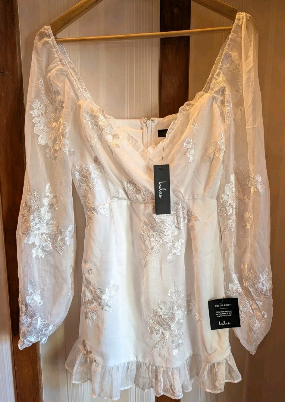 NWT Lulu's White Embroidered Mini Dress Women's Small